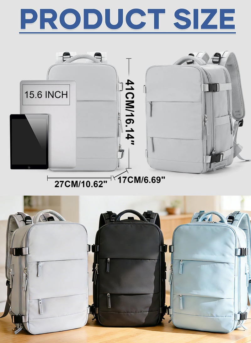 شنطة ظهر للسفر والعمل مع جيب أحذية ومخرج USB، شنطة ظهر لابتوب 15.6 بوصة للرجال والنساء، مقاومة للماء مع جيب رطب، حقيبة ظهر لرحلات العمل، رمادي - Image 3